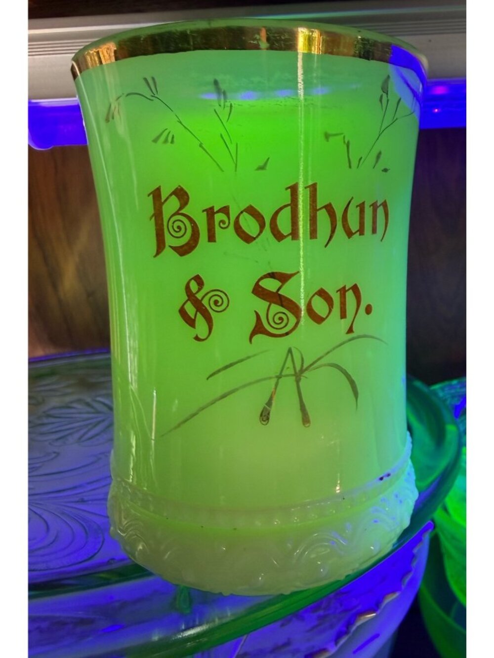 Antique Heisey Custard Glass Tumbler Uranium Advertising Brodhun & Son - Picture 14 of 14